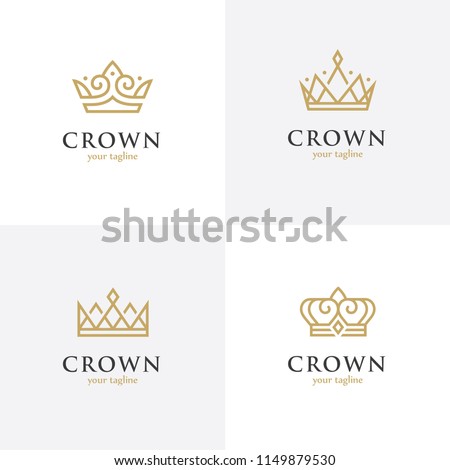 Set of four linear crown icons. Royal, luxury symbol. King, queen abstract geometric logo. Royalty-Free Stock Photo #1149879530