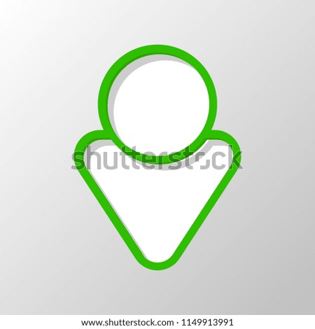Simple male symbol. Man icon. Paper style. Cut symbol with green bold contour on shape and simple shadow