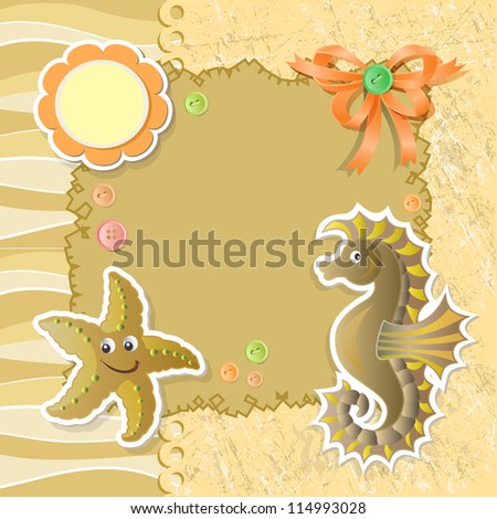 Summer background with funny sea animals, raster version