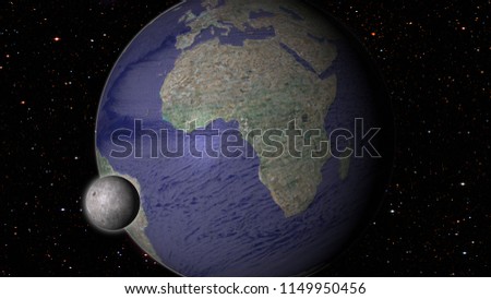Moon and earth in space galaxy with stars in background