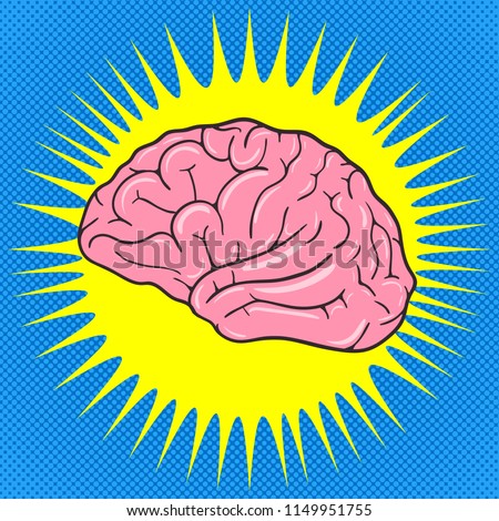 Comic Human brain. Pop Art vintage vector illustration
