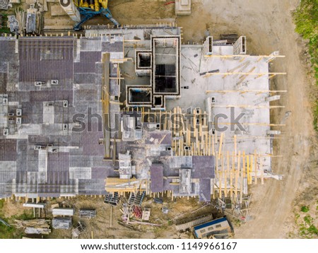 aerial view of construction site in progress. building of new apartments 