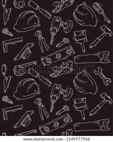 doodle industrial tools hand drawn pattern vector