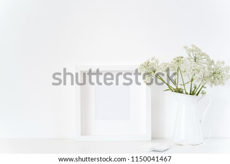 White square frame mock up with a Aegopodium in jug. Mockup for quote, promotion, headline, design. Template for small businesses, lifestyle bloggers, social media