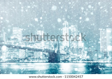 View of New york skyline with snow, USA