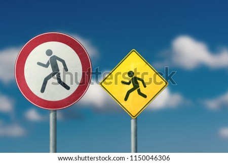 Orphaned, abandoned child, childfree, alimony - the man runs away from the child. Road signs.