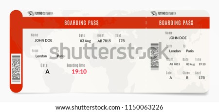 Aerial boarding pass. Plane ticket design. Airplane template illustration