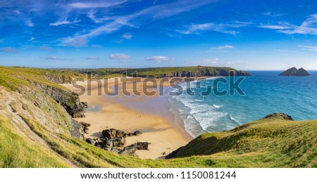 Holywell Bay from the South West Coast Path, Cornwall, UK Royalty-Free Stock Photo #1150081244