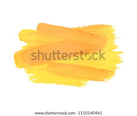 Abstract yellow orange hand painted textured ink brush background. Isolated strokes with dry rough edges.