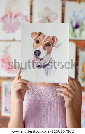 art painting. inspiration and creativity concept. picture of a dog. drawing of a jack russell terrier. artist creations.