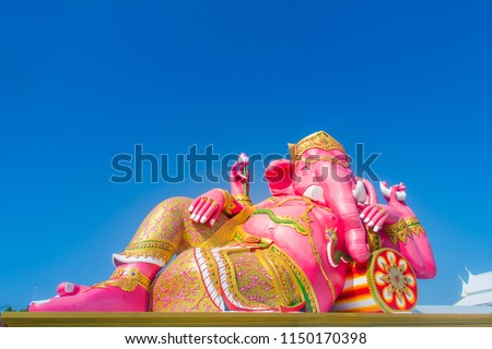 Giant pink ganesha statue wat Samarn, Chachoengsao, Thailand. Ganesha also known as Ganapati, Vinayaka, Pillaiyar and Binayak, is one of best-known and most worshipped deities in the Hindu pantheon. Royalty-Free Stock Photo #1150170398