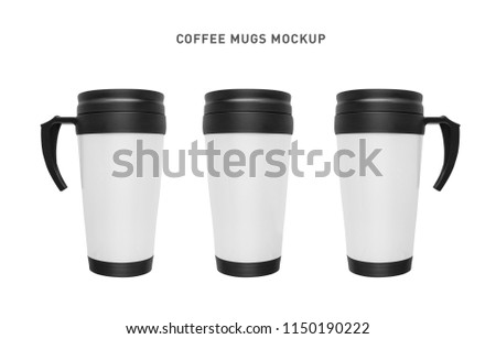 An isolated photograph of a thermo cup, front and side view. Royalty-Free Stock Photo #1150190222