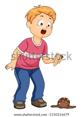 Illustration of a Clumsy Kid Boy Dropping His Ice Cream on the Floor and Left Holding the Cone