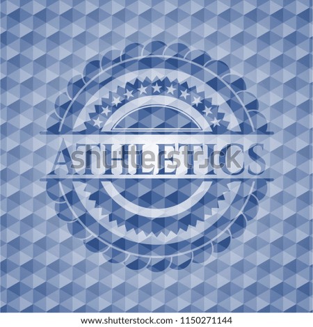 Athletics blue badge with geometric pattern.