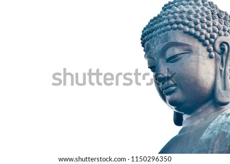 Tian Tan Buddha from in Lantau Island, Hong Kong.design with copy space add text isolated on white background.