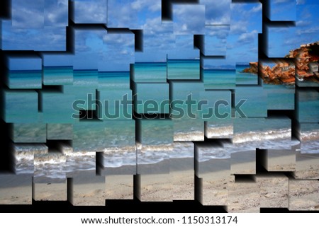 tribute to Picasso, cubist photograph of the beach of Formentera, Balearic Islands, Spain, series of photographs with cubist effects,artistic photography, contemporary art, Royalty-Free Stock Photo #1150313174