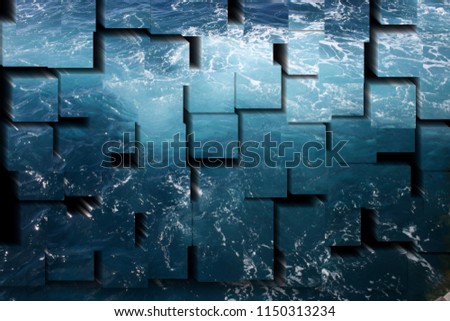 tribute to Picasso, cubist photograph of the transparent blue waters with foam, sea, atlantic ocean, series of photographs with cubist effects,artistic photography, contemporary art, Royalty-Free Stock Photo #1150313234