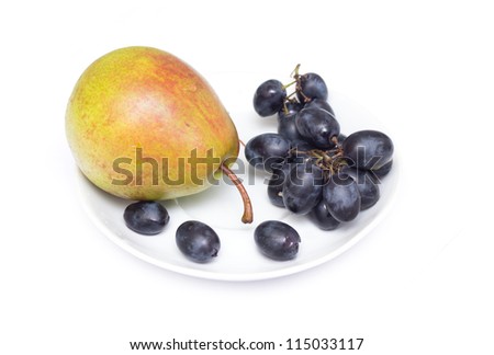 grapes with pears isolated on white background