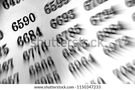 White background with many numbers focus zoom in perspective