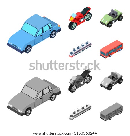 Motorcycle, golf cart, train, bus. Transport set collection icons in cartoon,monochrome style vector symbol stock illustration web.