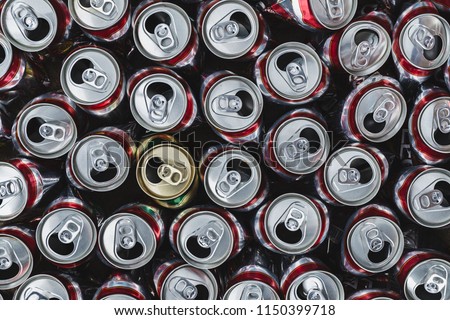 Group of empty aluminium can ready to recycle, top view, close up picture