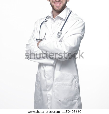 portrait of a confident doctor with a stethoscope.isolated on white