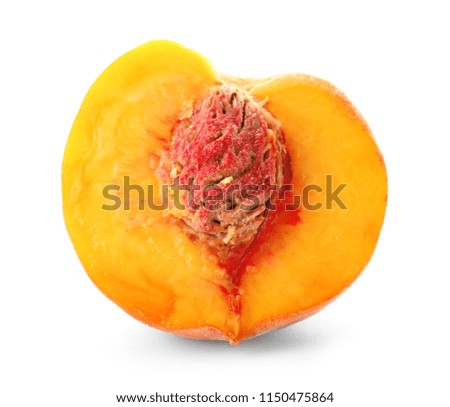 Half of fresh sweet peach on white background