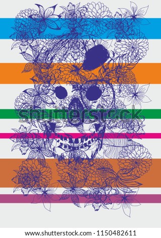 Skull with flower background graphic design vector art