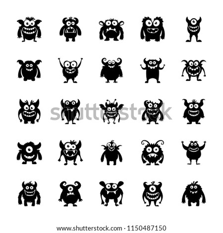 Monster Characters Glyph Vector Icons 