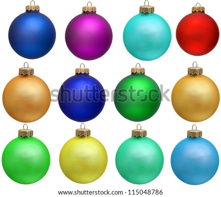 collection of colored christmas ball  new year ornament . Isolated over white. Royalty-Free Stock Photo #115048786