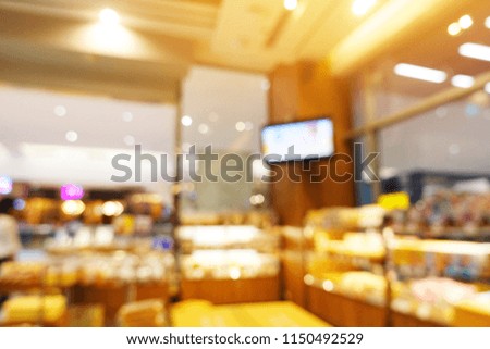 Blurred background of restaurant and food shops, defocus bokeh,shopping place