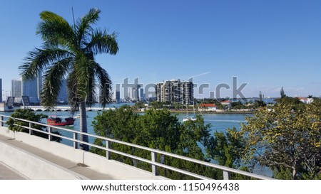 tropical landscape of Miami coast, view from a bridge 
