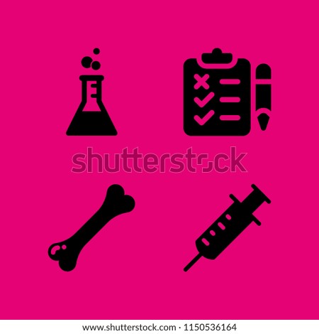 4 test icons in vector set. syringe, biology, experiment and exam illustration for web and graphic design
