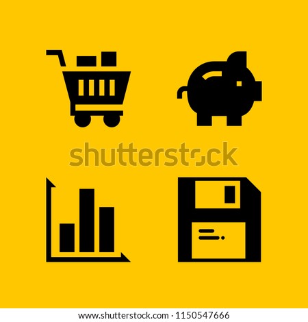 economy icon. 4 economy set with shopping cart, save, coin and graph vector icons for web and mobile app