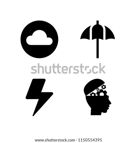 weather icon. 4 weather set with storm, head, umbrella and cloud vector icons for web and mobile app