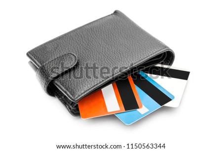 Wallet with credit cards on white background. Royalty-Free Stock Photo #1150563344