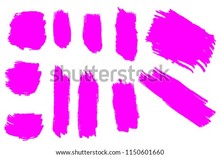 Collection of hand drawn pink grunge brushes. Vector Grunge Brushes. Dirty Artistic Design Elements. Creative Design Elements. White background. Distress Frame, Logo, Banner, Wallpaper.