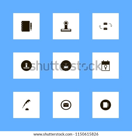 note icons. envelope, notebook pencil, response letter and pen ink vector icons set