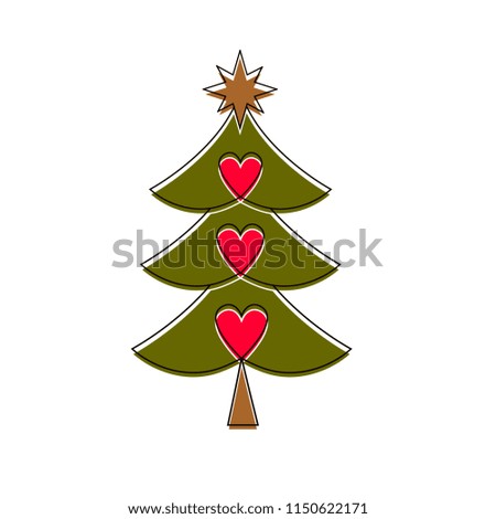 Christmas tree silhouette with decorations, vector illustration isolated on white background, template for design, greeting card, invitation.