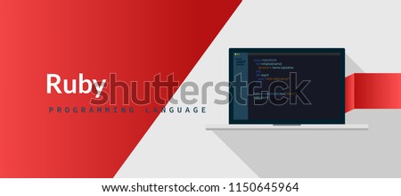 Ruby programming language with script code on laptop screen, programming language code illustration