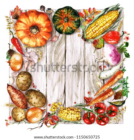 Autumn Vegetables. Watercolor Illustrations.
