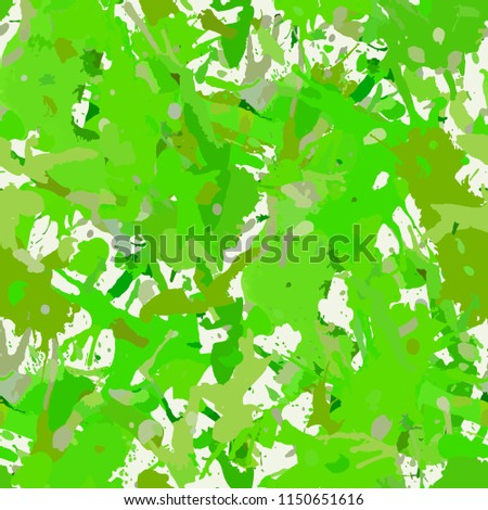 Funky green color paint splashes seamless pattern, abstract vector background. Bright design wallpaper for textile, fabric, wrapping paper.