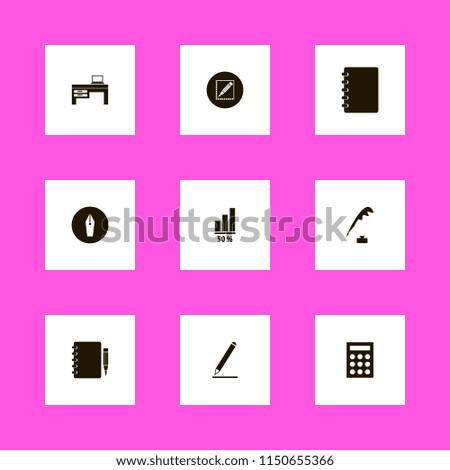 pen icons. pencil, diagram, laptop desk and notebook vector icons set