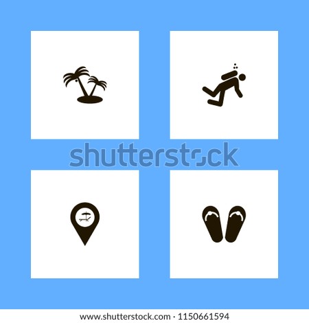 sea icons. beach sneakers, diver, palm trees and beach location vector icons set
