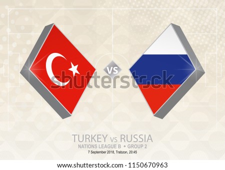 Turkey vs Russia, League B, Group 2. Europe football competition on beige soccer background.