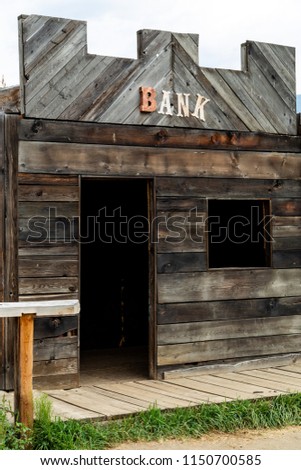 Bank in Wild West style. Historic wild west town. Open air museum. 