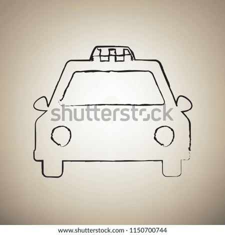 Taxi sign illustration. Vector. Brush drawed black icon at light brown background.