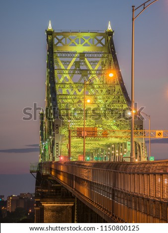 Long exposure shot of Jacques Cartier Bridge Illumination in Montreal, Quebec, Canada.