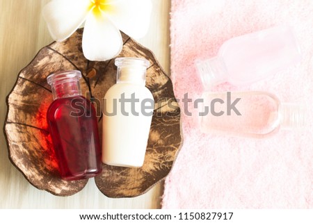 mini set cosmetics set of hair shampoo , conditioner,shower gel, body lotion, etc.  No logo for product advertising design.