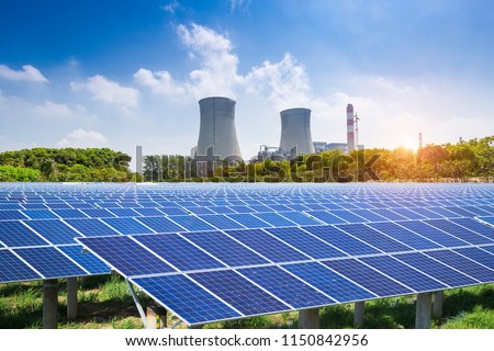
Modern environmental energy portfolio, solar panels and thermal power plants Royalty-Free Stock Photo #1150842956